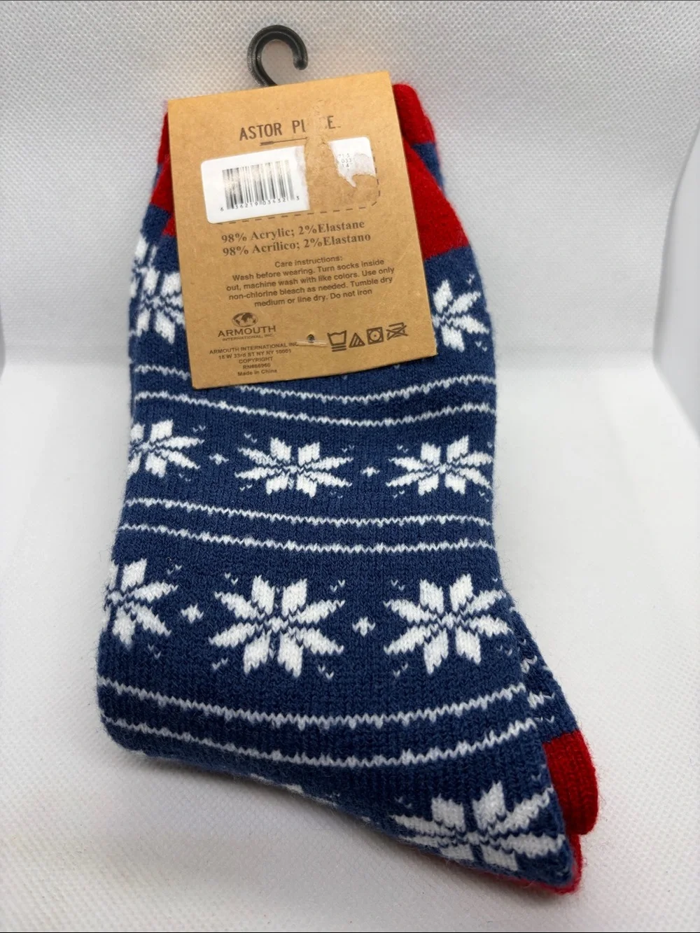 New With Tags Fair Isle Christmas Socks Blue White Red Snowflakes Plush Lined